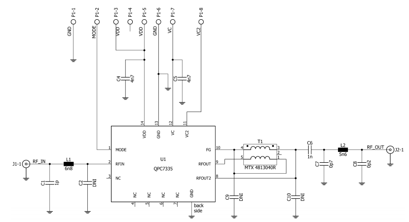 回路図 - Qorvo QPC7335 RF開発ツール